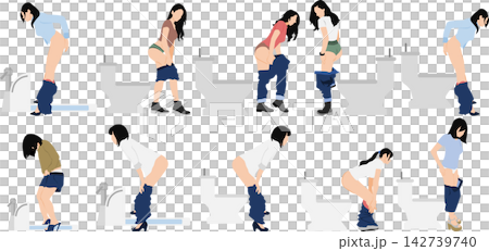 Illustration of a woman going to the toilet Illustration of a woman going to the toilet 142739740