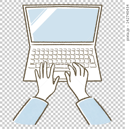 A man's hands working on his laptop at home. A man's hands working on his laptop at home. 142740434