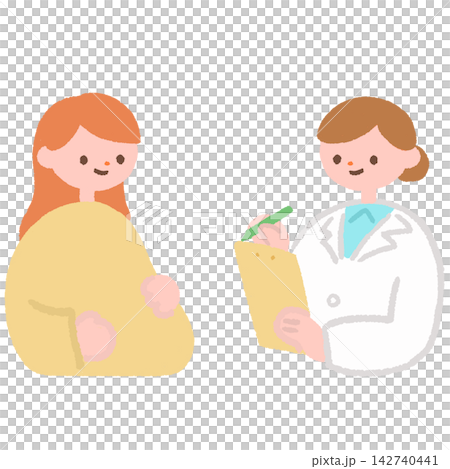 一幅描繪孕婦和女醫生尋求建議的插圖。 一幅描繪孕婦和女醫生尋求建議的插圖。 142740441