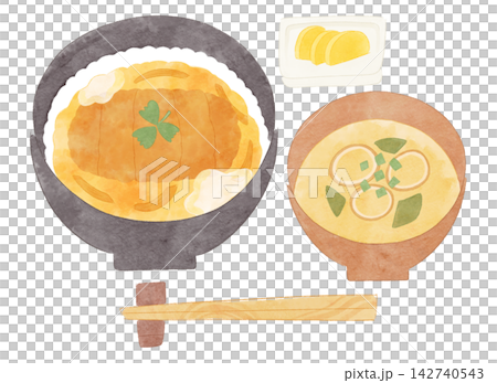 かつ丼と味噌汁のイラスト 水彩風 かつ丼と味噌汁のイラスト 水彩風 142740543