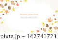 紅葉とどんぐり、麻の葉模様をあしらった水彩風の秋の和風フレーム 白背景 横長16:9 142741721