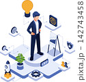 Isometric Entrepreneur Mindset Concept with Ceo Character 142743458