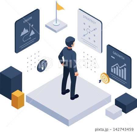 Isometric Solo Entrepreneur with Vision Strategy Growth Isometric Solo Entrepreneur with Vision Strategy Growth 142743459