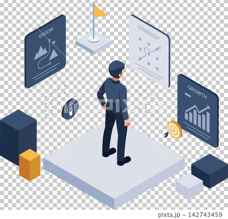 Isometric Solo Entrepreneur with Vision Strategy Growth Isometric Solo Entrepreneur with Vision Strategy Growth 142743459