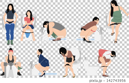 一幅女性上廁所的插圖 142743956
