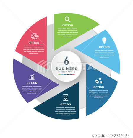 Six option circular business infographic template 142744129