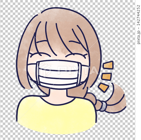 An illustration of a woman wearing a mask and smiling. An illustration of a woman wearing a mask and smiling. 142744252