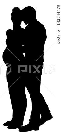 Silhouette Couple Parents Man and Pregnant Woman Silhouette Couple Parents Man and Pregnant Woman 142744479