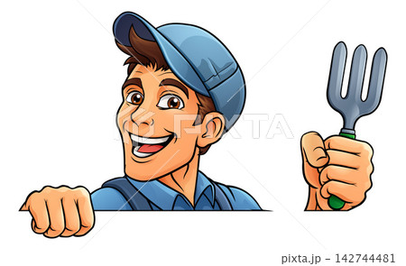 Gardener Cartoon Garden Tool Man Farmer Mascot 142744481