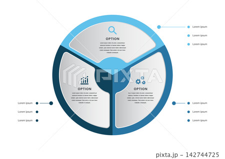 Three option circular business infographic template Three option circular business infographic template 142744725