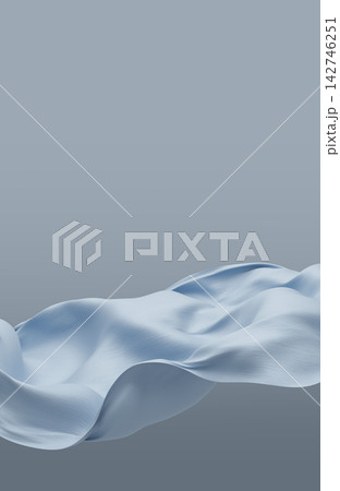 Light blue pleated chiffon fabric flowing isolated on grey background with copy space design for cosmetic product display 3D render 142746251