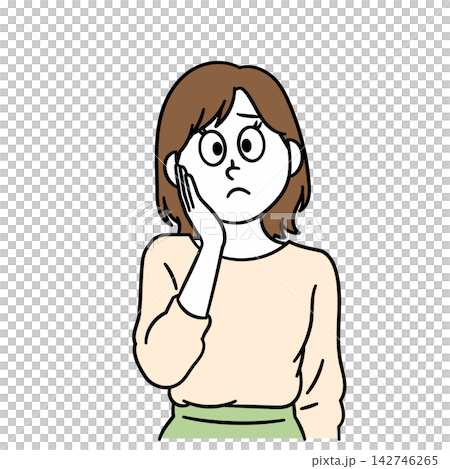 Illustrations of a woman who is troubled or worried. Illustrations of a woman who is troubled or worried. 142746265