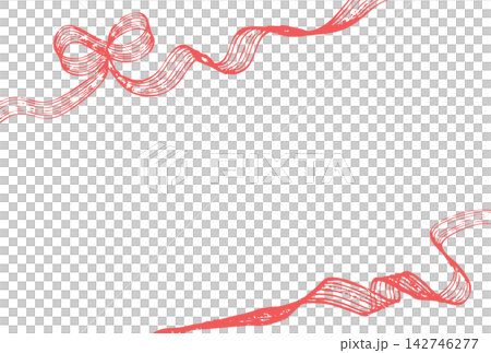 手描きレーキタッチの斜めリボンフレーム　 レッド 142746277