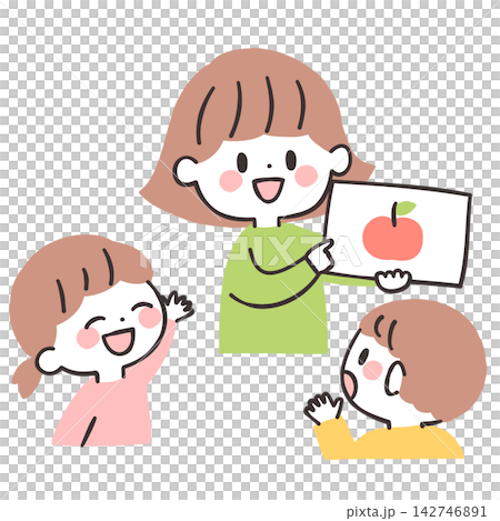 Children and women learn together in a fun way using picture cards Children and women learn together in a fun way using picture cards 142746891