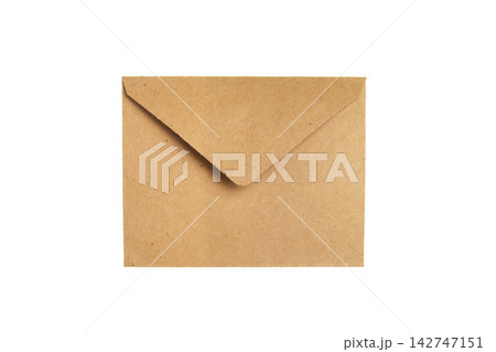 Closed brown craft paper envelope isolated on a white background. Mail, correspondence, and message concept 142747151