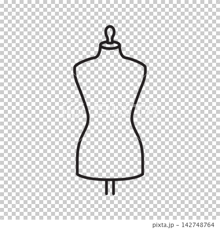 Clean line art icon of a sleek dressmaker mannequin torso on a stand for tailoring fittings. Clean line art icon of a sleek dressmaker mannequin torso on a stand for tailoring fittings. 142748764