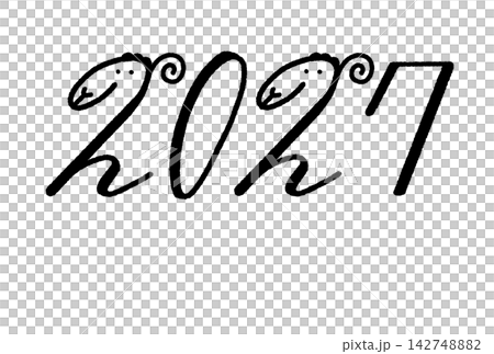一款簡潔可愛的2027年標誌，由綿羊和數字組成。適用於羊年、元旦和新年賀卡。 （單色） 142748882