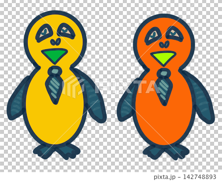 Cute hand-drawn illustration set of funny yellow and orange penguin characters Cute hand-drawn illustration set of funny yellow and orange penguin characters 142748893