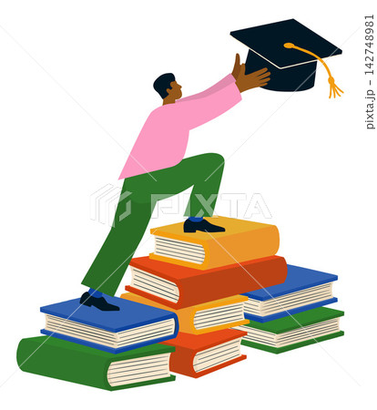 Graduate Climbing Books Toward Graduation Cap 142748981