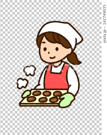 一位女士正在烹飪和烘焙餅乾的插圖(彩色,PNG格式) 一位女士正在烹飪和烘焙餅乾的插圖(彩色,PNG格式) 142749035
