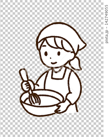 一位女性烹飪並混合食材的插圖(線條畫,PNG格式) 一位女性烹飪並混合食材的插圖(線條畫,PNG格式) 142749055