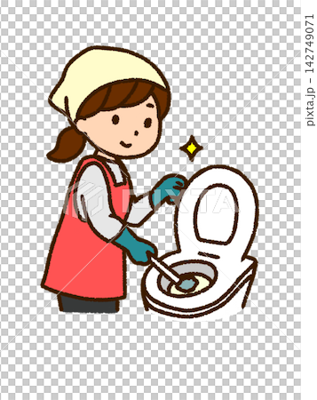Illustration of a woman cleaning/cleaning a toilet (color, PNG) Illustration of a woman cleaning/cleaning a toilet (color, PNG) 142749071