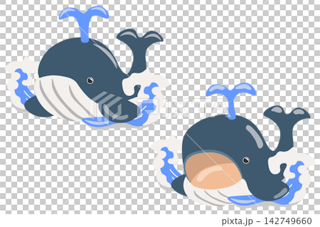 一套陶瓷風格的鯨魚擺飾插圖,描繪了鯨魚乘風破浪的場景(嘴巴閉合和張開)。 一套陶瓷風格的鯨魚擺飾插圖,描繪了鯨魚乘風破浪的場景(嘴巴閉合和張開)。 142749660
