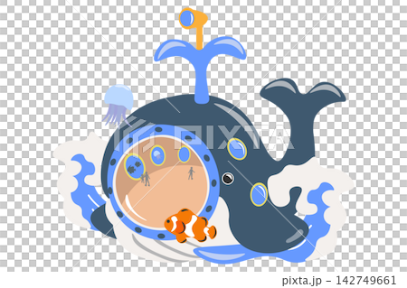 クジラの形の潜水艦にのって海を観察するイラスト 142749661