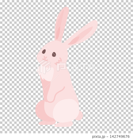 An illustration of a pink rabbit sitting with one front paw raised. An illustration of a pink rabbit sitting with one front paw raised. 142749676