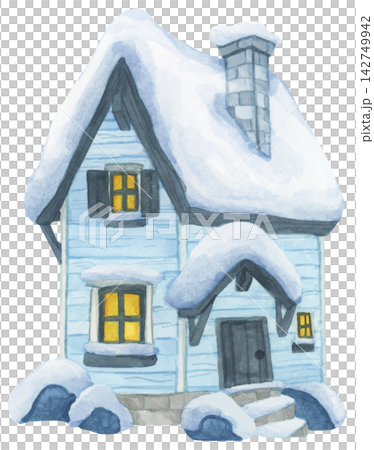 Watercolor Illustration of a Snowy Winter House Watercolor Illustration of a Snowy Winter House 142749942