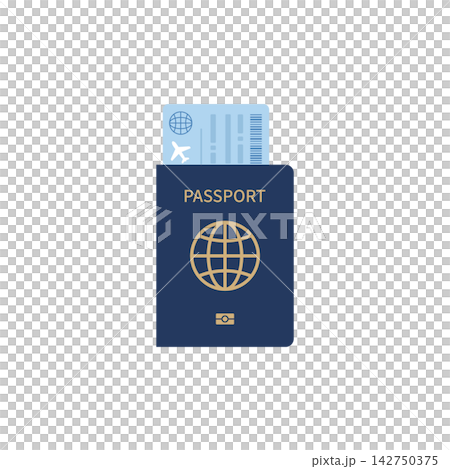 An illustration of a blue passport with an airline ticket tucked inside. An illustration of a blue passport with an airline ticket tucked inside. 142750375