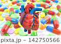 Human Heart anatomy on medicine pills background 142750566