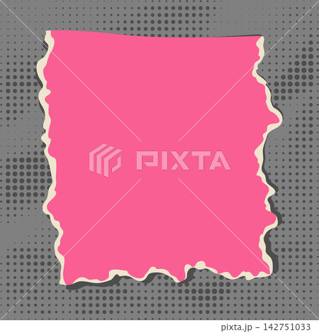 Torn pink piece of paper. Gray halftone background. Paper note for text design. 142751033