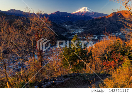 岩殿山山頂から望む朝の富士山 岩殿山山頂から望む朝の富士山 142751117