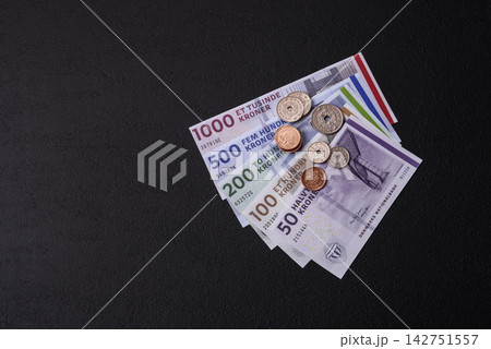 Denmark, Danish paper banknotes kroner for settlements and financial transactions. Danish kroner 142751557