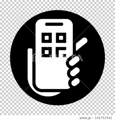 A hand holding a smartphone with a QR code displayed (icon) A hand holding a smartphone with a QR code displayed (icon) 142752542