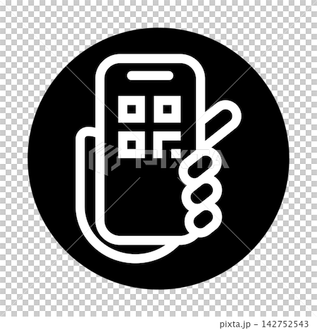 A hand holding a smartphone with a QR code displayed (icon) A hand holding a smartphone with a QR code displayed (icon) 142752543