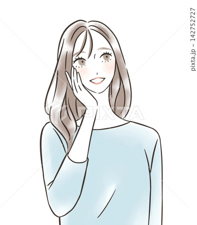 上を見る笑顔の女性 イラスト 上を見る笑顔の女性 イラスト 142752727