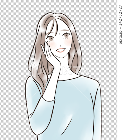 A smiling woman looking upwards (illustration) A smiling woman looking upwards (illustration) 142752727