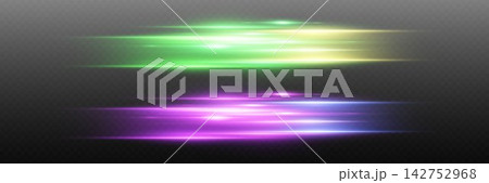 Abstract colorful glowing light lines moving rapidly across a dark transparent background Abstract colorful glowing light lines moving rapidly across a dark transparent background 142752968