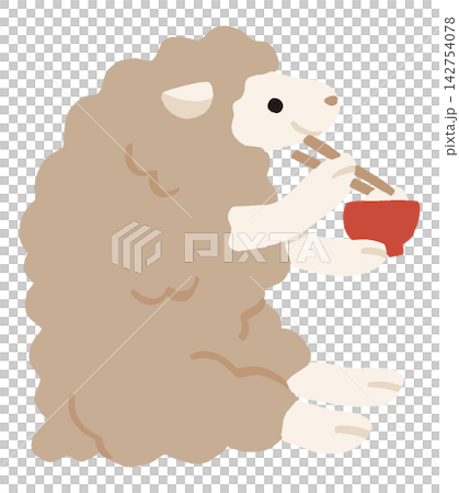 お雑煮やお汁粉を食べるかわいい羊のベクターイラスト|未年・お正月・年賀状 お雑煮やお汁粉を食べるかわいい羊のベクターイラスト|未年・お正月・年賀状 142754078