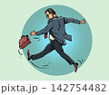 Pop Art Retro A man kicks a briefcase. Fatigue and anger at work. Searching for work and qualifications. 142754482