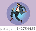 Pop Art Retro An office man plays football. Sport unites the world. A football club coach. 142754485