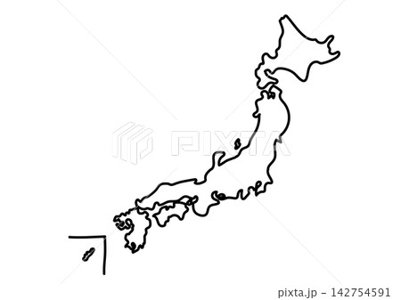 ゆるい太線で描かれた日本地図 142754591