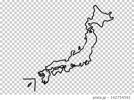 A map of Japan drawn with loose, thick lines. A map of Japan drawn with loose, thick lines. 142754591