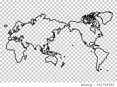 A world map drawn with loose, thick lines (centered on Japan) A world map drawn with loose, thick lines (centered on Japan) 142754593
