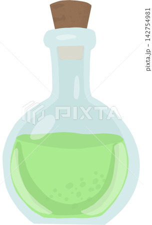 Cute cartoon witch potion bottle filled with bright green magical liquid, featuring a whimsical cork stopper and soft glass highlights. Cute cartoon witch potion bottle filled with bright green magical liquid, featuring a whimsical cork stopper and soft glass highlights. 142754981