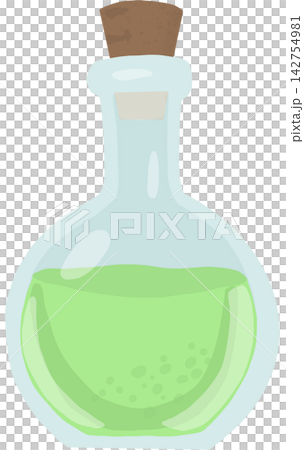 Cute cartoon witch potion bottle filled with bright green magical liquid, featuring a whimsical cork stopper and soft glass highlights. Cute cartoon witch potion bottle filled with bright green magical liquid, featuring a whimsical cork stopper and soft glass highlights. 142754981