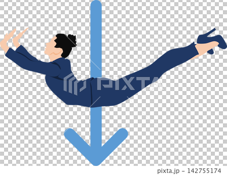 一幅描繪一位工作失敗的女商人（跌倒）的插圖。 142755174