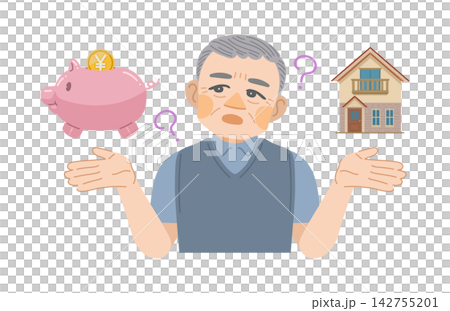 一幅描繪老人思考生活成本的插圖。 一幅描繪老人思考生活成本的插圖。 142755201